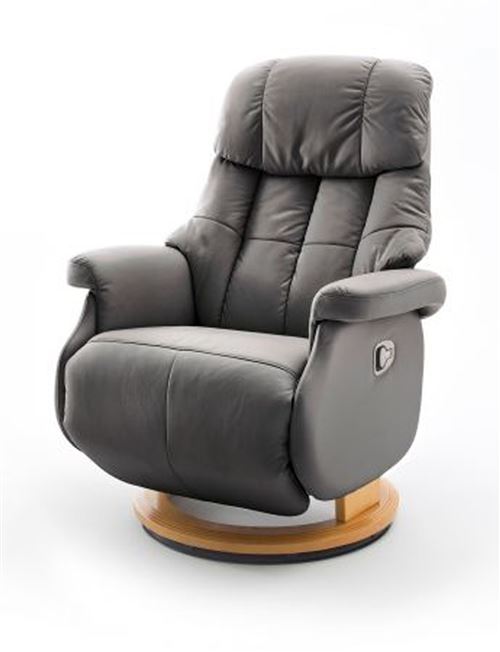 Fauteuil relax en cuir coloris Gris foncé / naturel - 77 x 111 x 86 cm -PEGANE-