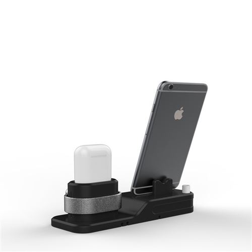 Support Chargeur 3 en 1 pour IPHONE Xr IWATCH AIRPODS Lightning Station d'Accueil (NOIR)