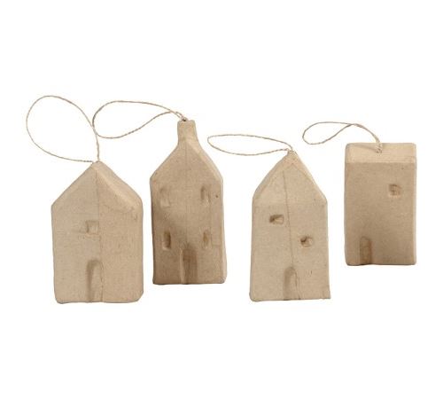 Maisons en papier mâché - De 10 à 12 cm - 4 pcs