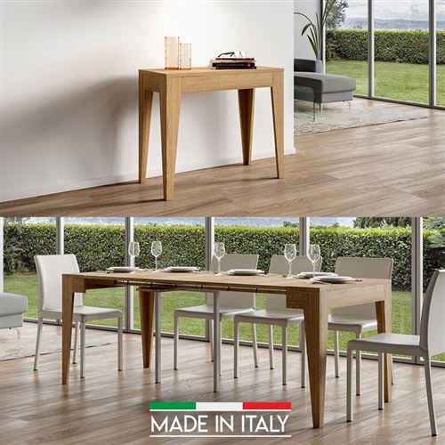 Table Console extensible Isotta Bois - Chêne Nature - 3 Rallonges