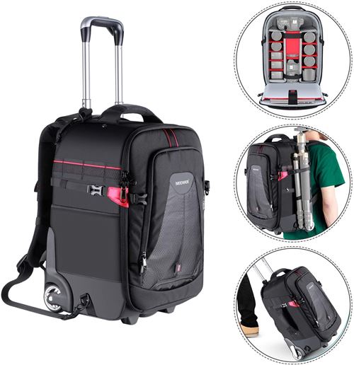 Neewer - Valise à roulettes 2 en 1 pour appareil photo - Durable et imperméable - (compartiment rembourré anti-choc et détachable, barre de traction cachée) Noir