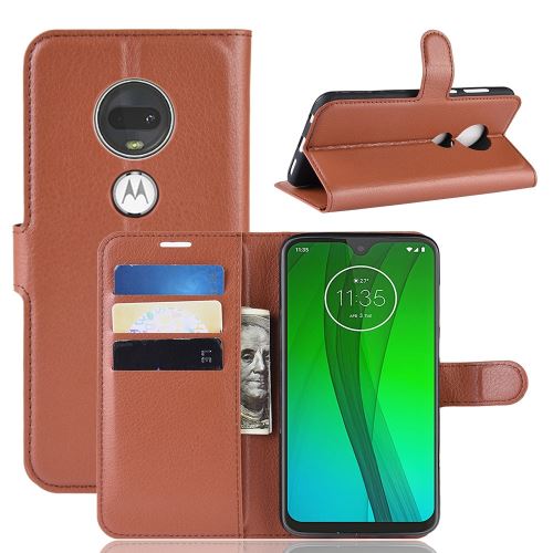 Etui en PU avec un support marron pour votre Motorola Moto G7/G7 Plus