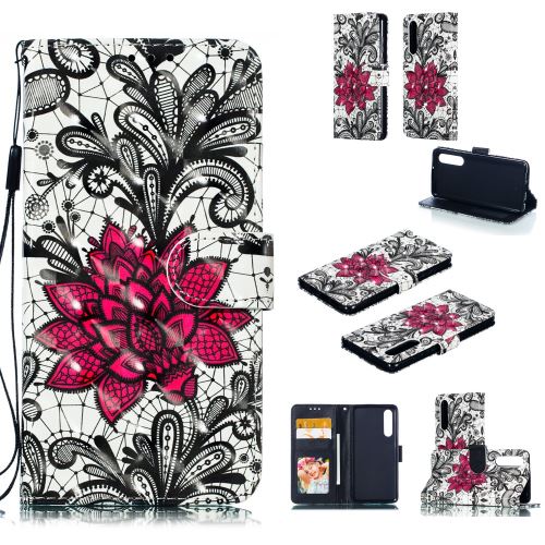 Etui en PU décor de spot lumineux avec support fleur en dentelle pour votre Huawei P30