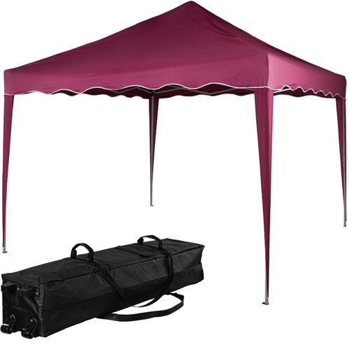 Structure de tonnelle pliante 3x3m acier , couleur rouge, avec sac de transport à roulettes - INSTENT