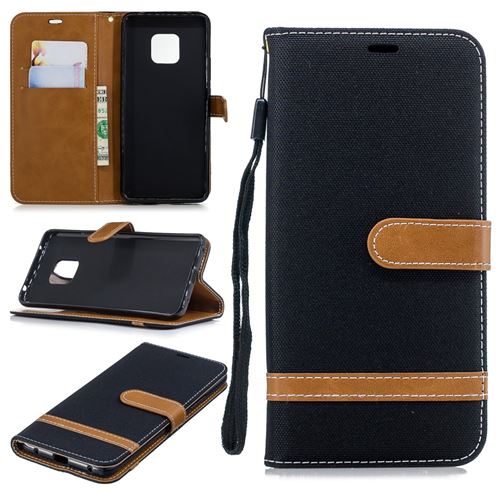 Etui en PU Pantalon en jean bicolore en tissu noir pour votre Huawei Mate 20 Pro