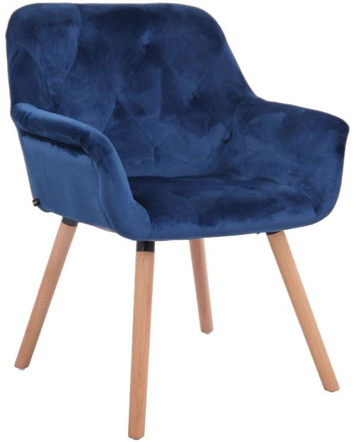 Chaise de Salle à manger Cassidy en Velours - Chaise avec accoudoirs - Piètement Bois de hêtre Nature - Couleur Bleu