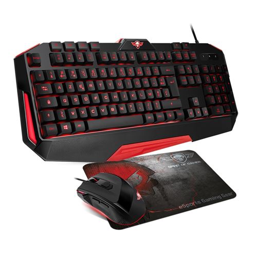 Pack Clavier, souris et tapis PRO-MK3 Spirit of Gamer - Rétro éclairé rouge - 3200 dpi