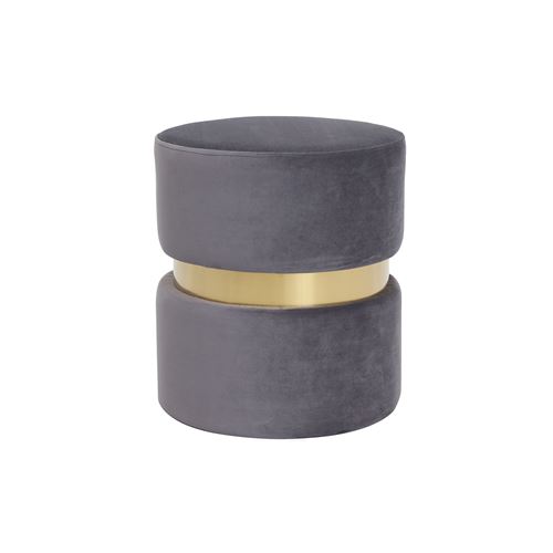 Pouf rond en velours gris et métal doré JOY