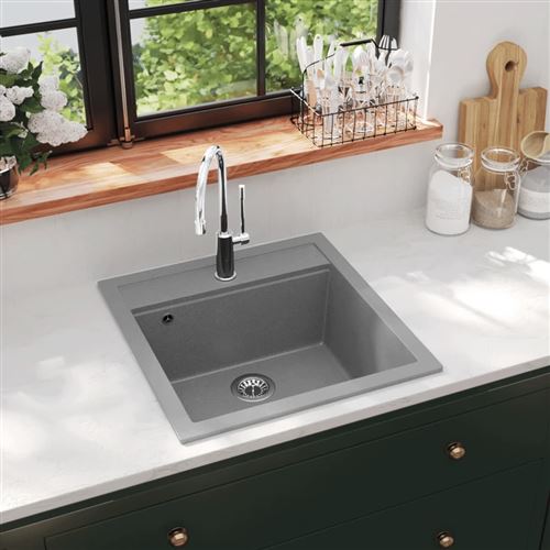Vidaxl &eacute;vier de cuisine en granit bac unique gris 142949