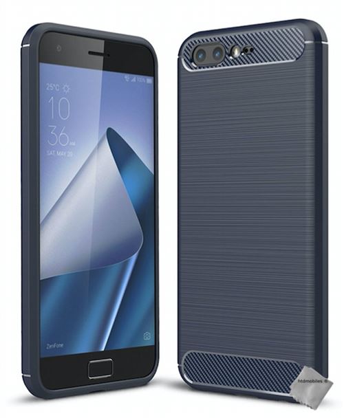 Housse etui coque silicone gel carbone pour Asus Zenfone 4 Pro ZS551KL avec film ecran - BLEU FONCE