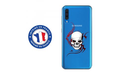 Coque souple pour Samsung Galaxy A50 avec impression Motifs tête de mort sur fond tribal