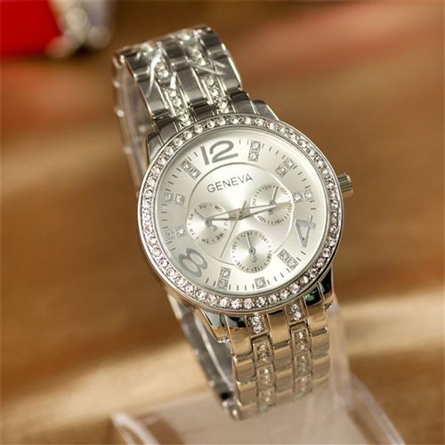 Argent Montre Femme Genève diamant bracelet à quartz en acier inoxydable