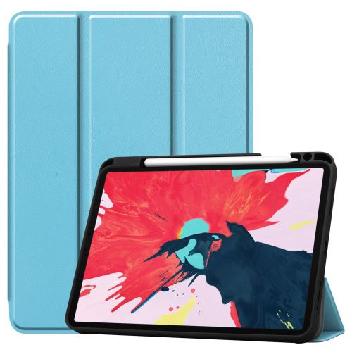 Etui en PU + TPU trois volets élégant avec support et porte-stylo bleu clair pour votre Apple iPad Pro 11 pouces (2020)