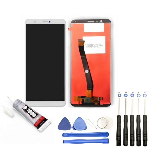 Visiodirect® Ecran complet: Vitre tactile + Ecran LCD compatible avec Huawei Honor 7X Taille 5.93 BLANC + Kit outils + Colle B7000 Offerte