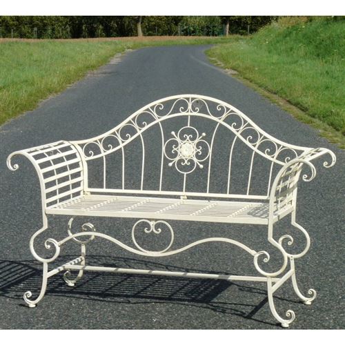 L'Héritier Du Temps - Banc style dagobert banquette fauteuil mobilier de jardin assise exterieur 3 places en fer blanc 57x93x144cm