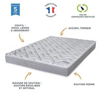 Matelas Maryland 140x190 - Mousse - Hauteur 20 cm - Soutien 3 zones confort