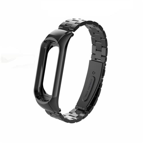 Bracelet en métal trois perles de sans vis remplacement de bande en acier inoxydable noir pour votre Xiaomi Mi Band 3