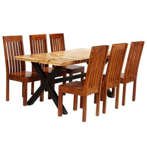 Vidaxl Brun Ensemble De Salle À Manger 7 Pcs Manguier Et Acacia Massif