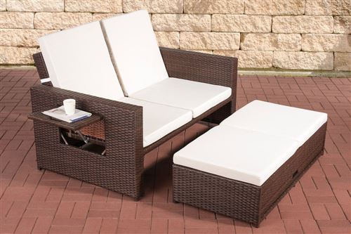 Canapé + bain de soleil Ancona en polyrotin , Marron marbré/Blanc crème