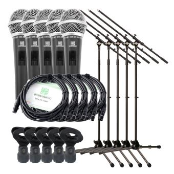 Pronomic Vocal Microphone DM-58 -B avec starter set 5x micro avec trépied, pince câble XLR Pronomic Vocal Microphone DM-58 -B avec starter set 5x micro avec trépied, pince câble XLR