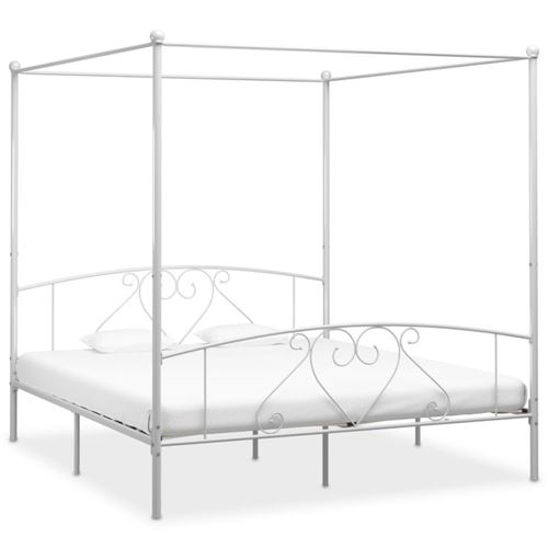 Vidaxl Blanc Cadre De Lit À Baldaquin Métal 180 X 200 Cm