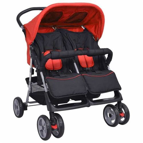 vidaXL Poussette à deux places Acier Rouge et noir10108