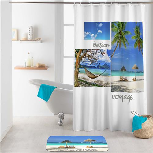 rideau de douche avec crochets 180 x 200 cm polyester imprime cancun des. place