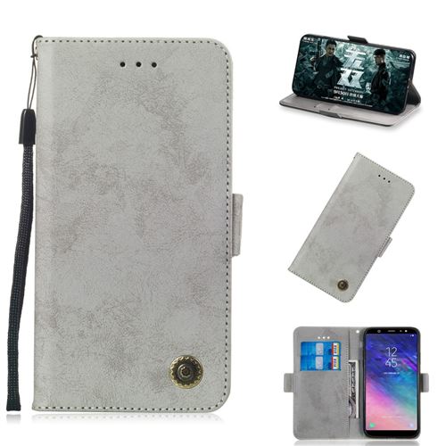 Etui en PU style rétro gris pour votre Samsung Galaxy A6+ (2018)
