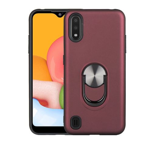 Coque en TPU combo détachable avec béquille rouge vin pour votre Samsung Galaxy A01