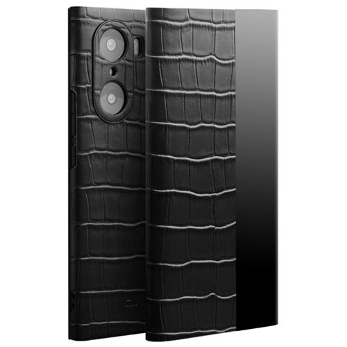 Etui en cuir véritable QIALINO texture crocodile, fonction réveil/veille automatique noir pour votre Honor 60