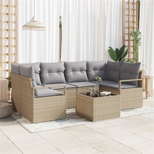 Vidaxl Beige/Gris Ensemble De Canapés 7 Pc 6 Place Et Polyrotin - Image 3