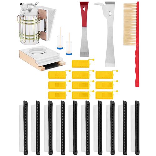 Comparer les prix de Wiesenfield Kit apiculteur - 26 pièces - Enfumoir à abeilles - Lève cadres - Cages à reines - Pièges à insectes - Brosse apiculture