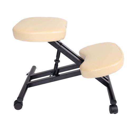 Siège assis à genoux MENDLER HWC-E10 appui-genoux, similicuir, métal, crème-beige