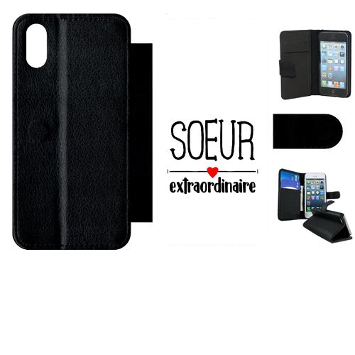 Etui My-Kase pour iPhone X - soeur extraordinaire fond blanc - Simili-cuir Noir