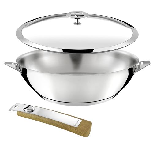 Non Communiqué Cuisinox - Eclipse - Set 1 Wok 28Cm Inox Avec Couvercle, 1 Poignée Amovible Effet Bois