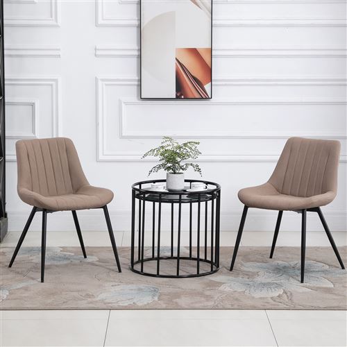 Lot de 2 chaises - 60CM*52CM*78CM - Imperméable - Pieds en métal - Brun clair