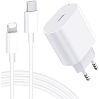 Chargeur Rapide USB-C 20W Blanc - Compatible IPhone 14/13/12/11 Pro Max, SE, XR, 8