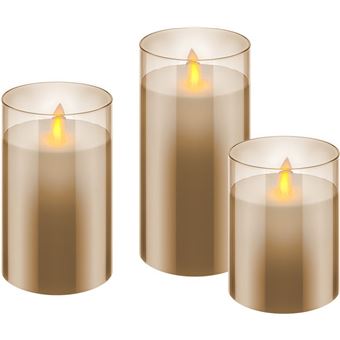 CONECTICPLUS Lot de 3 bougies à led en verre - cire véritable blanc chaud - 1