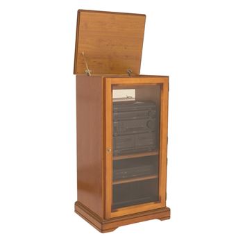 Rack Hifi Merisier 1 Porte Vitrée Dessus Relevable 5 Niches L 57 H 107 P 46.5 cm - L 57 x l 46.5 x H 107 cm - 1