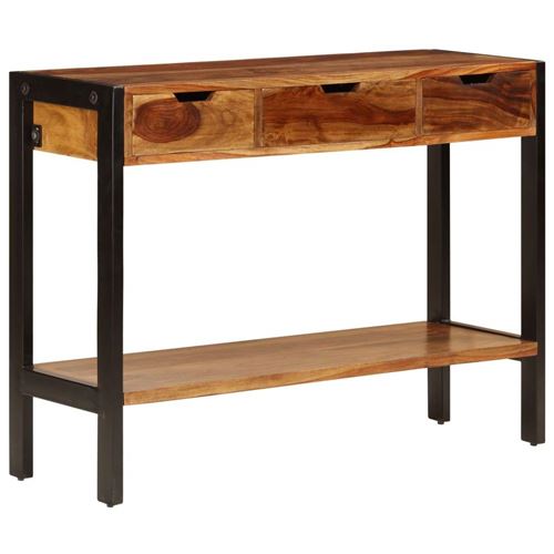 Buffet bahut armoire console meuble de rangement avec 3 tiroirs 110 cm bois massif de sesham