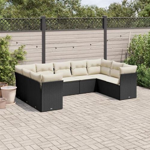 VIDAXL  Salon De Jardin 9 Pcs Avec Coussins Noir R&eacute;sine Tress&eacute;e
