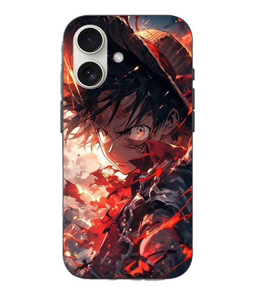 Funda para iPhone 16 Plus One Piece Luffy enfadado arte manga anime negro