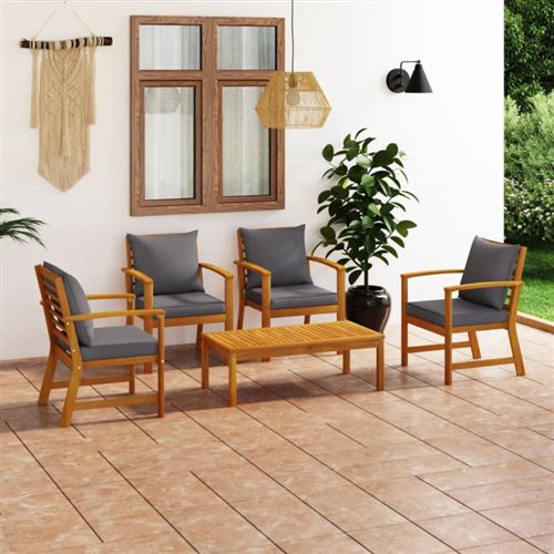 Non Communiqué Gris Salon De Jardin Modulable Vidaxl Bois Massif 5 Pieces 4 Personnes