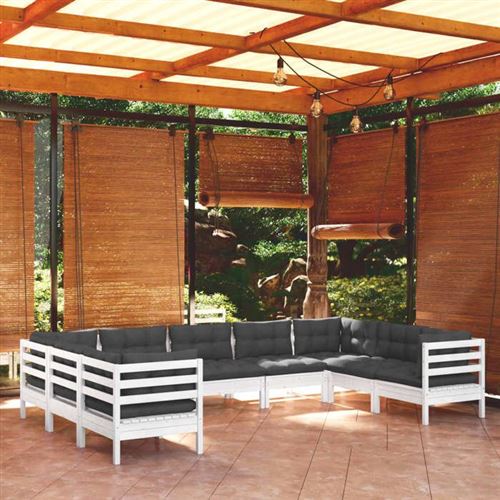 Vidaxl Blanc Salon De Jardin 9 Pcs Bois De Pin - Image 2