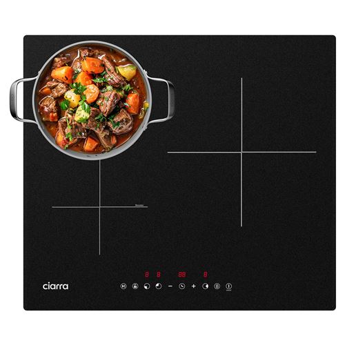 Non Communiqué Noir Ciarra Plaque De Cuisson Encastrable 6200W 3 Foyers 9 Niveaux De Puissance Fonction Booster 59*52Cm Aw3bih