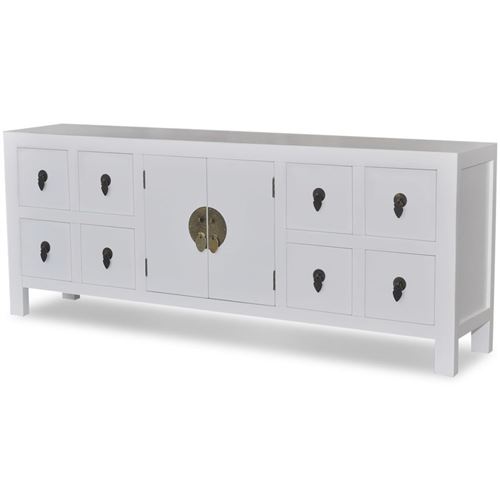 Buffet bahut armoire console meuble de rangement avec 8 tiroirs et 2 portes style asiatique bois