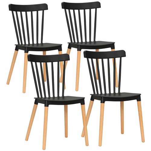 HOMCOM Juego de 4 sillas de comedor, sillas de cocina, estilo escandinavo, respaldo superior, asiento de polipropileno, patas de metal