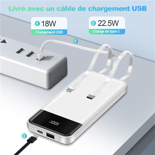 Power Bank Solaire 49991 MAh Avec Charge Sans Fil - 7 Sorties, Lampe Torche LED - Pour Camping, Voyage
