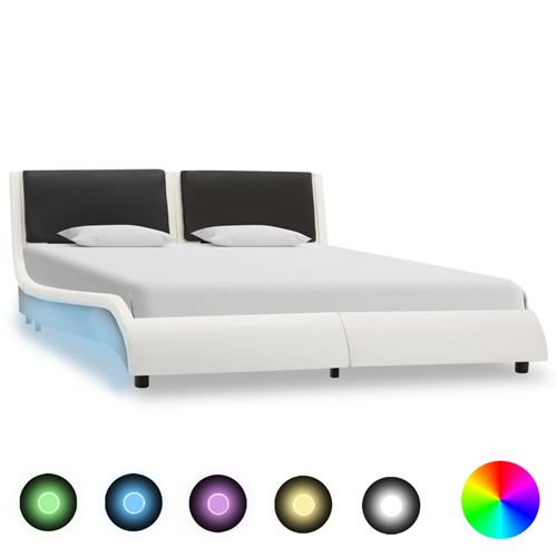 vidaXL Cadre de lit avec LED Blanc et noir Similicuir 120 x 200 cm
