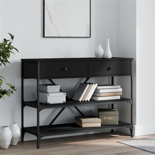 Vidaxl Noir Table Console Avec Tiroirs Et Étagères Bois D'ingénierie - Image 3